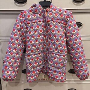 Boden Girls Scallop Quilted Anorak Aster Purple Woodblock Flower Size 11-12 Year